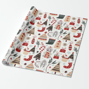 Festive Hand-Drawn Patterns Wrapping Paper
