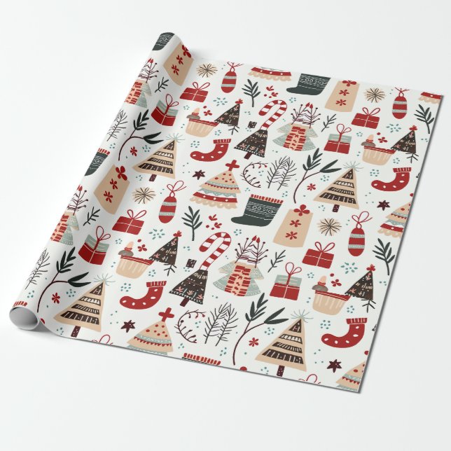 Festive Hand-Drawn Patterns Wrapping Paper (Unrolled)