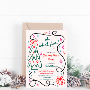 Festive Hand Drawn Tree Whimsical Christmas Party Invitation