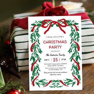Festive Hand Drawn Wreath Christmas Dinner Party Invitation