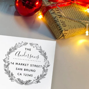 Festive Hand-drawn Xmas Fir Wreath Return Address Self-inking Stamp