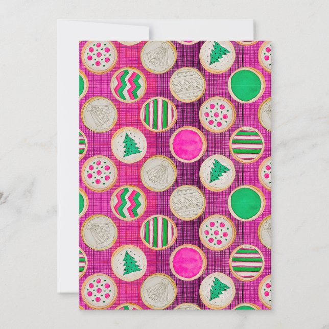 Festive Hand Painted Sugar Cookies on Hot Pink Holiday Card (Front)