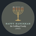 Festive Hanukkah Classic Round Sticker<br><div class="desc">Photography © Storytree Studios,  Stanford,  CA


 




 Vintage book inspired holiday card design featuring a rustic poinsettia and tree branch design in rich greens and red. Customise this design with two of your photos and text. Designed by Shelby Allison.</div>