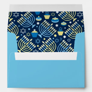 Festive Hanukkah Menorah Star of David Blue Envelope