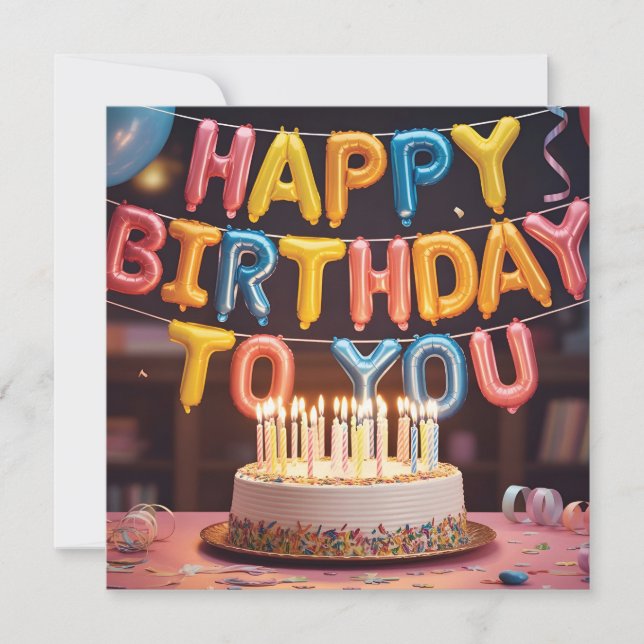 Festive "Happy Birthday" Celebration with Cake (Front)