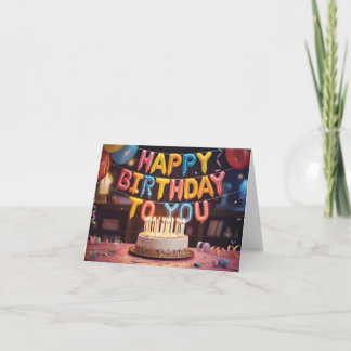 Festive "Happy Birthday" Celebration with Cake Holiday Card