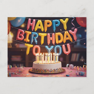 Festive "Happy Birthday" Celebration with Cake Holiday Postcard