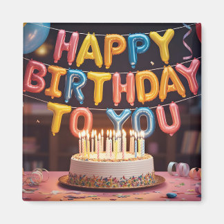 Festive "Happy Birthday" Celebration with Cake Magnet