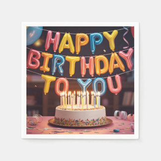 Festive "Happy Birthday" Celebration with Cake Napkin