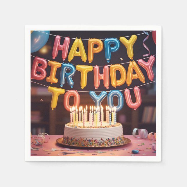 Festive "Happy Birthday" Celebration with Cake Napkin (Front)