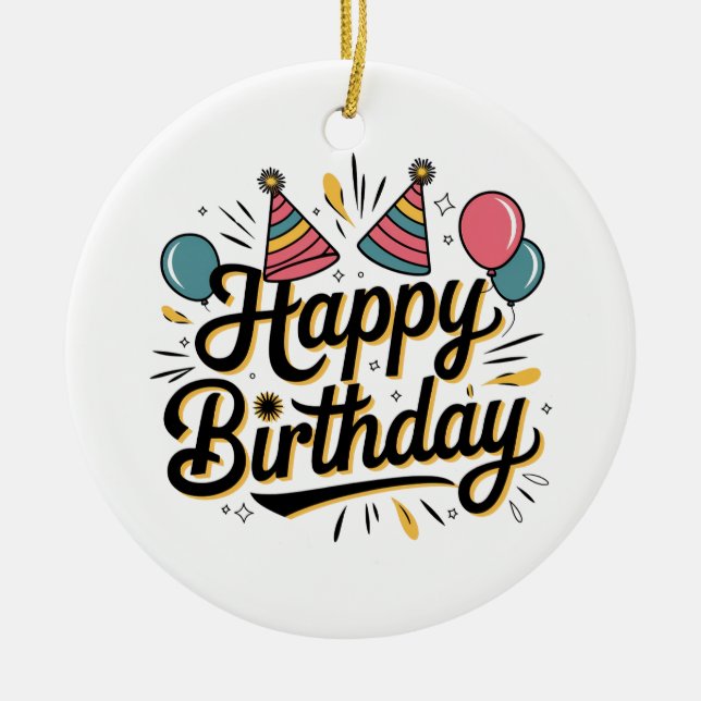 Festive Happy Birthday Ceramic Tree Decoration (Front)