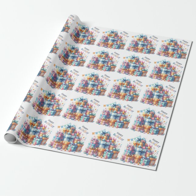 Festive Happy Birthday For All Ages  Wrapping Paper (Unrolled)