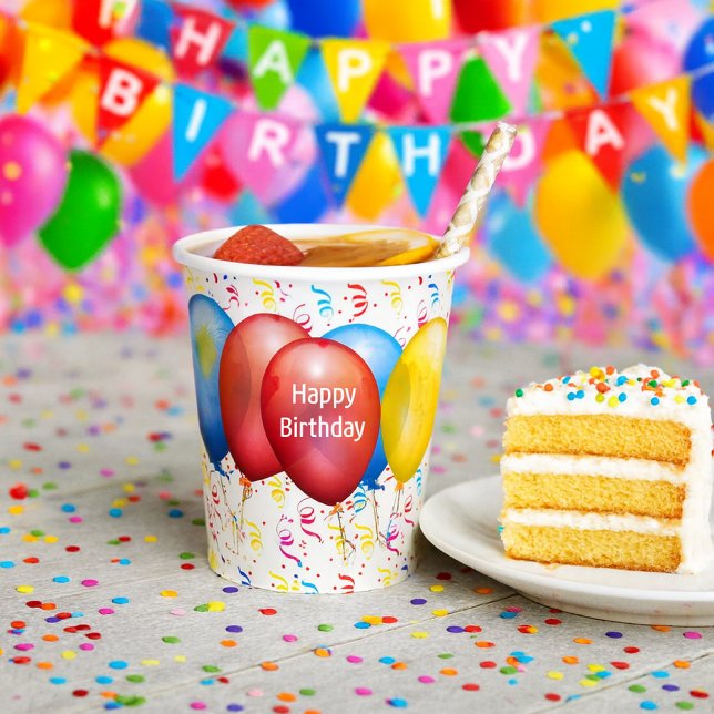 Festive Happy Birthday with Balloons  Paper Cups (Party time paper cup with festive balloon design )
