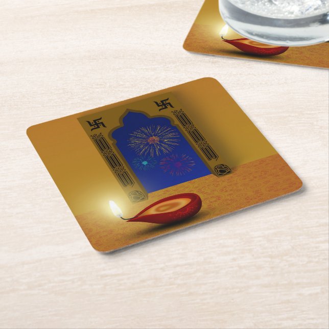 Festive Happy Diwali Fireworks - Paper Coaster (Angled)