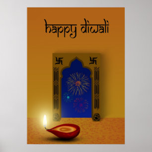 Festive Happy Diwali Fireworks - Poster Print