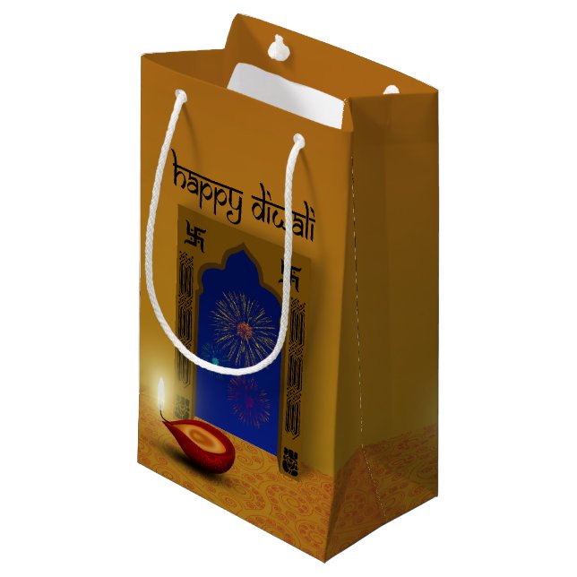 Festive Happy Diwali Fireworks - Small Gift Bag (Front Angled)