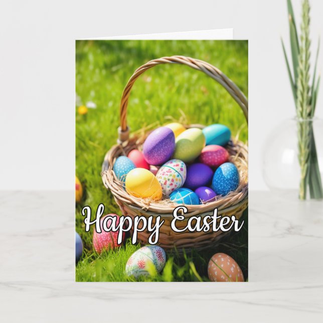 Festive Happy Easter Basket Holiday Card (Front)