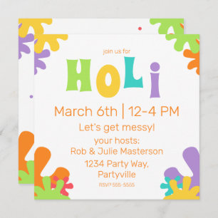 Festive Happy Holi Colourful Paint Splashes Invitation