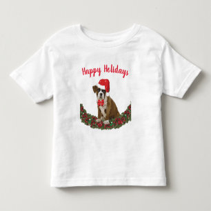 Festive Happy Holidays Boxer Dog Santa Hat Cute Toddler T-Shirt