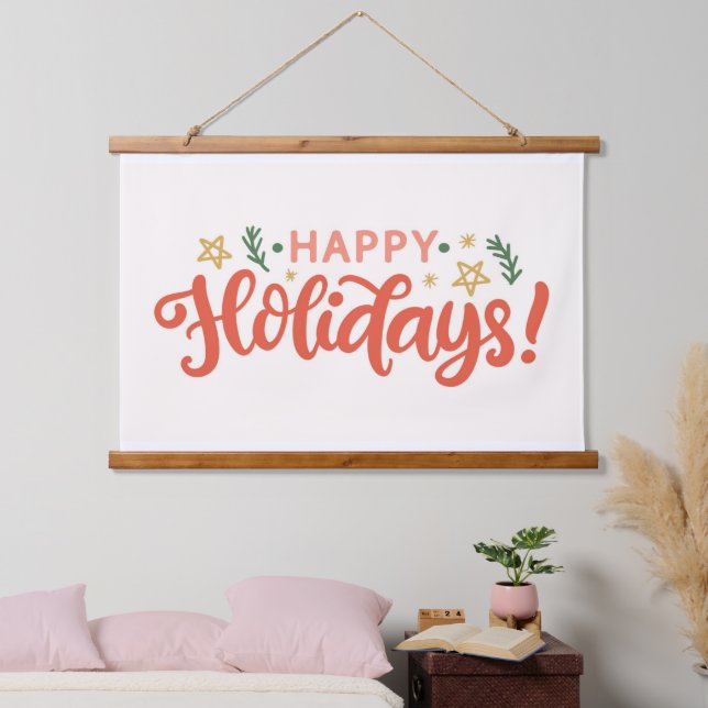 Festive Happy Holidays Design Hanging Tapestry (Bedroom)
