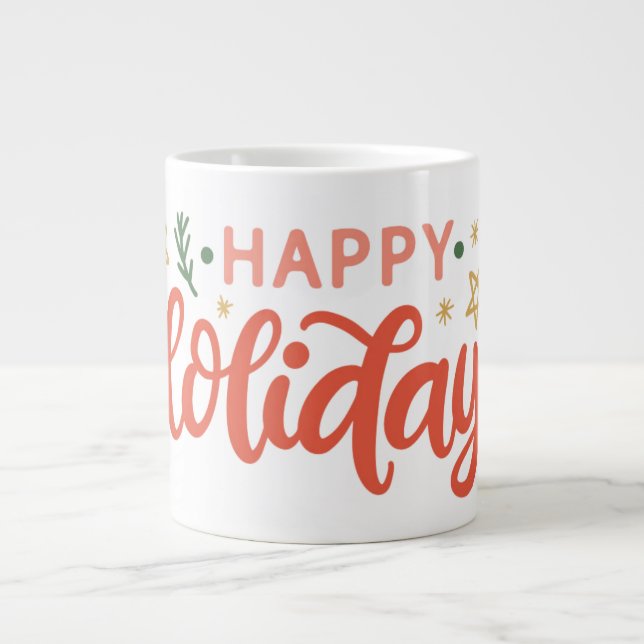 Festive Happy Holidays Design Large Coffee Mug (Front)