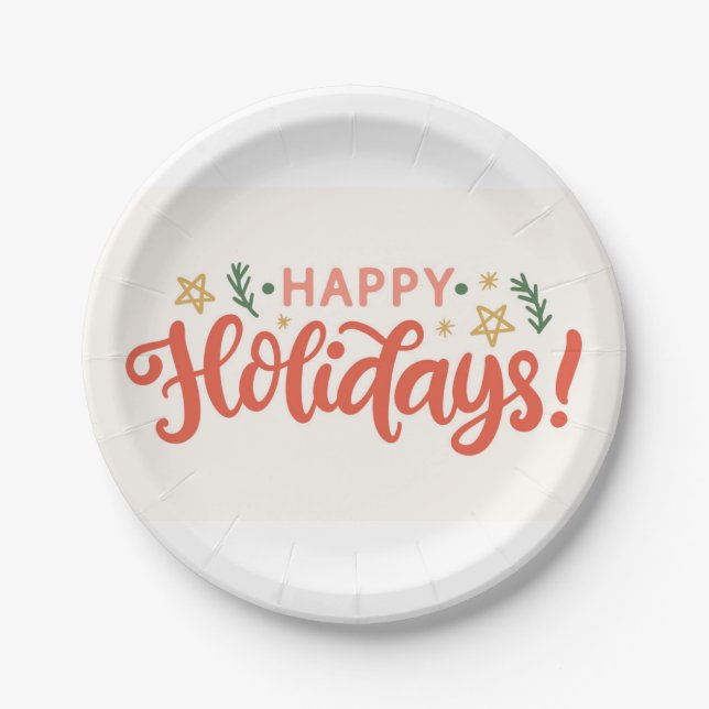 Festive Happy Holidays Design Paper Plate (Front)