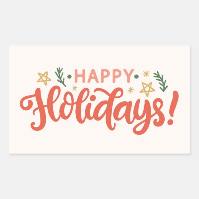 Festive Happy Holidays Design Rectangular Sticker (Front)