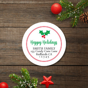 Festive Happy Holidays Holly Return Address Label