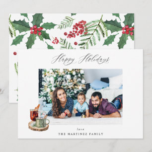 Festive Happy Holidays Photo - Holly