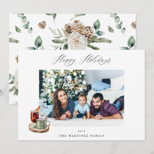 Festive Happy Holidays Photo - White Floral