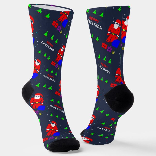 Festive Happy Holidays Santa Claus Christmas Socks (Angled)
