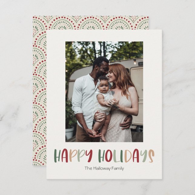 Festive Happy Holidays Vertical Single Photo Holiday Card (Front/Back)