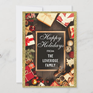 Festive Happy Holidays Xmas Party Gold Glitter Holiday Card