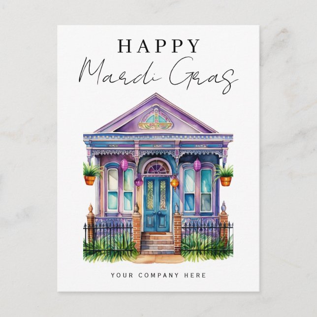 Festive Happy Mardi Gras House Realty  Holiday Postcard (Front)