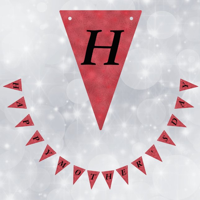 Festive Happy Mothers Day Red Star Bursts Bunting (Red star burst pattern on Happy Mother's Day bunting flag banner.)