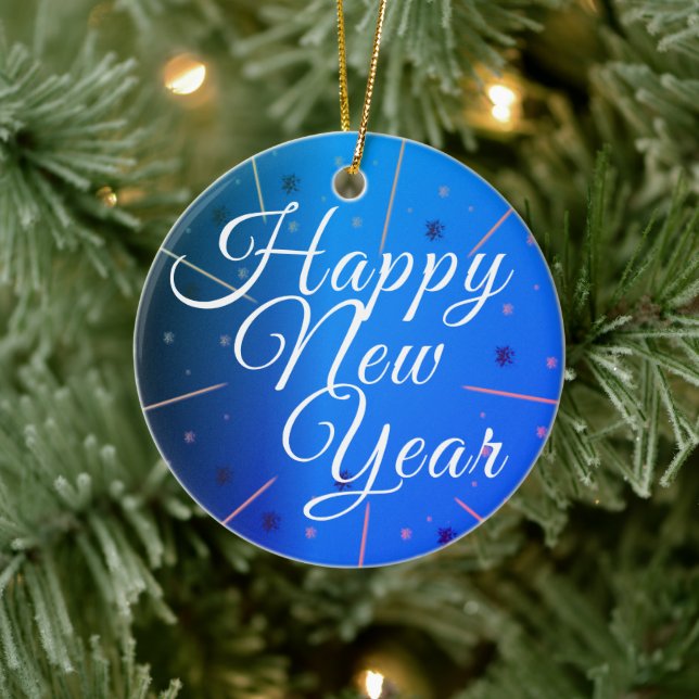 Festive Happy New Year Blue Ceramic Tree Decoration (Tree)