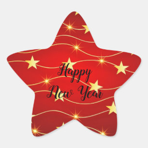 Festive Happy New Year Star Sticker