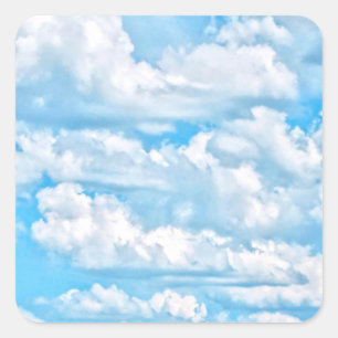 Festive Happy Sunny Clouds Background Square Sticker
