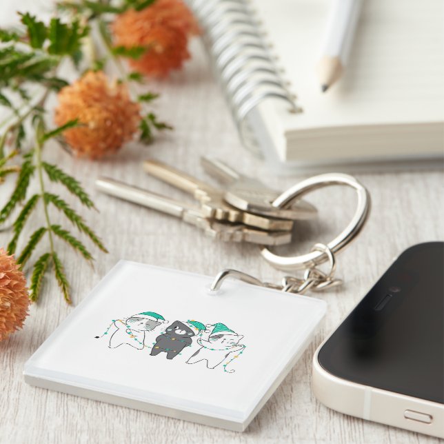festive hats, Christmas lights Key Ring (Front Right)