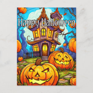 Festive Haunted House Happy Halloween Postcard