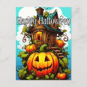 Festive Haunted House Happy Halloween Postcard