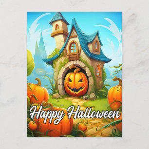 Festive Haunted House Happy Halloween Postcard