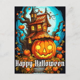Festive Haunted Treehouse Happy Halloween Postcard