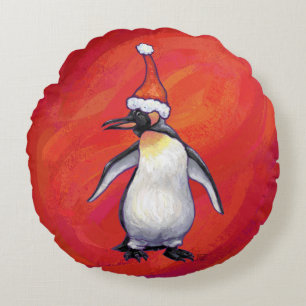 Festive Heads and Tails Penguin Round Cushion