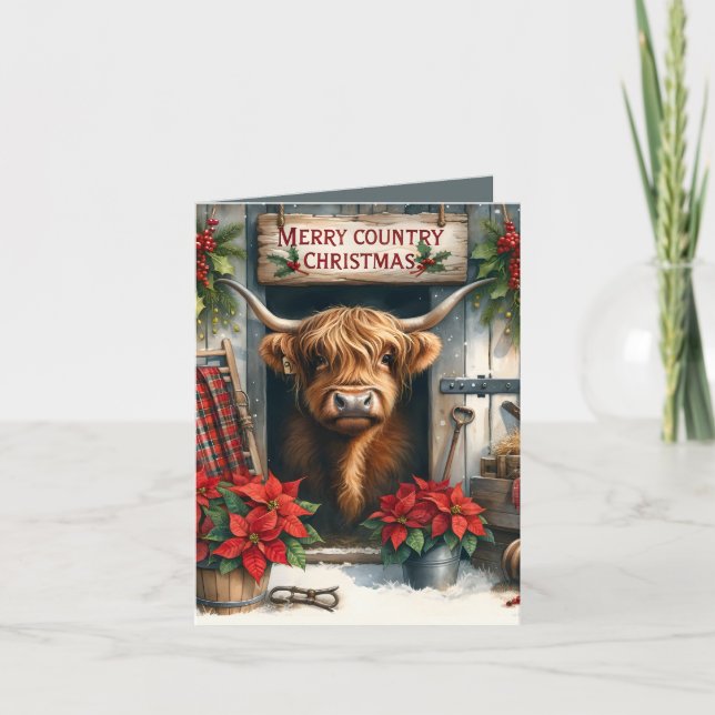 Festive Highland cow Country Christmas  Holiday Card (Front)