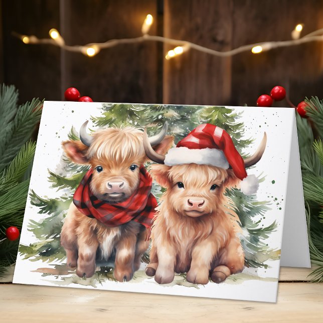 Festive Highland Cow Farm Animal Merry Christmas  Holiday Card (Creator Uploaded)