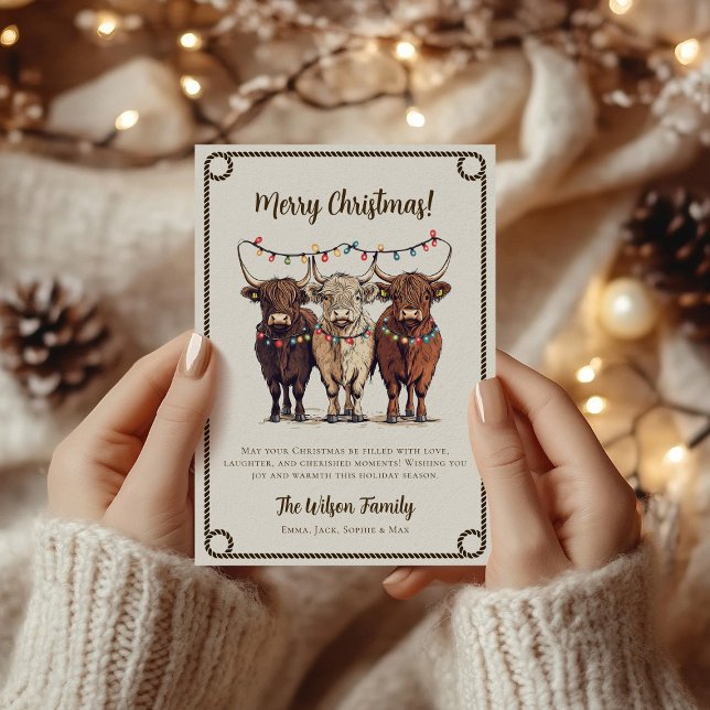 Festive Highland Cows Rustic Western Christmas Holiday Card (Creator Uploaded)