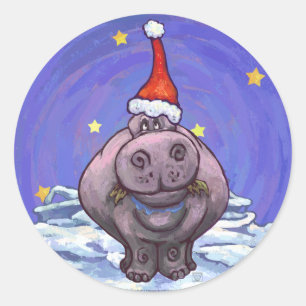 Festive Hippo Holiday Classic Round Sticker