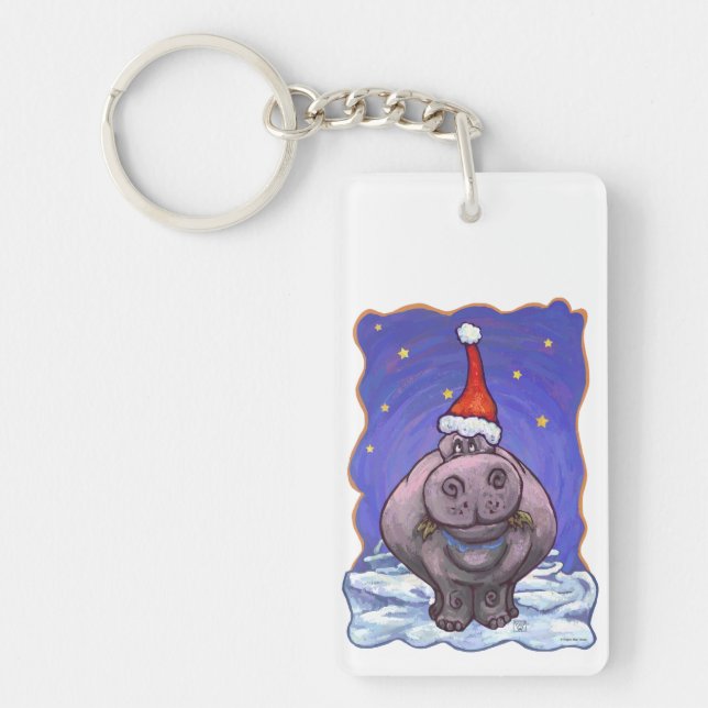 Festive Hippo Holiday Key Ring (Front)