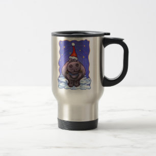 Festive Hippo Holiday Travel Mug